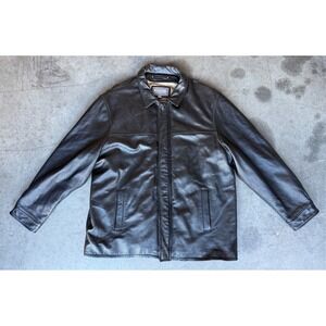 Mens Sz XXL Wilsons Leather Full Zip Button Black Leather Jacket Lined Biker